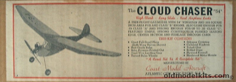 Coast Model Aircraft The Cloud Chaser 54 - 54 in Wingspan Class A/ B/ C Gas Free Flight or R/C Conversion plastic model kit